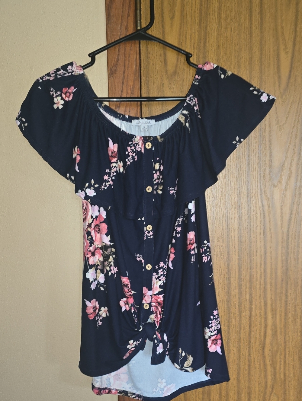 white birch Navy Off-Shoulder Floral Button-Front Top - Pink Floral